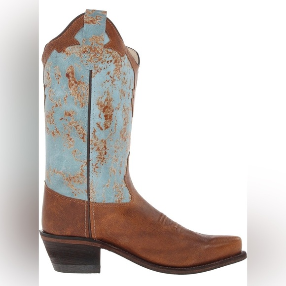 Old West Turquoise Children's Girl Leather Snip Toe 8in Cowboy Boots Size 13 EUC - Picture 1 of 7